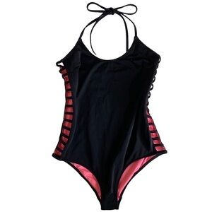 PINK Victoria's Secret  Strappy Cut Out Halter One Piece Swimsuit. Size Small